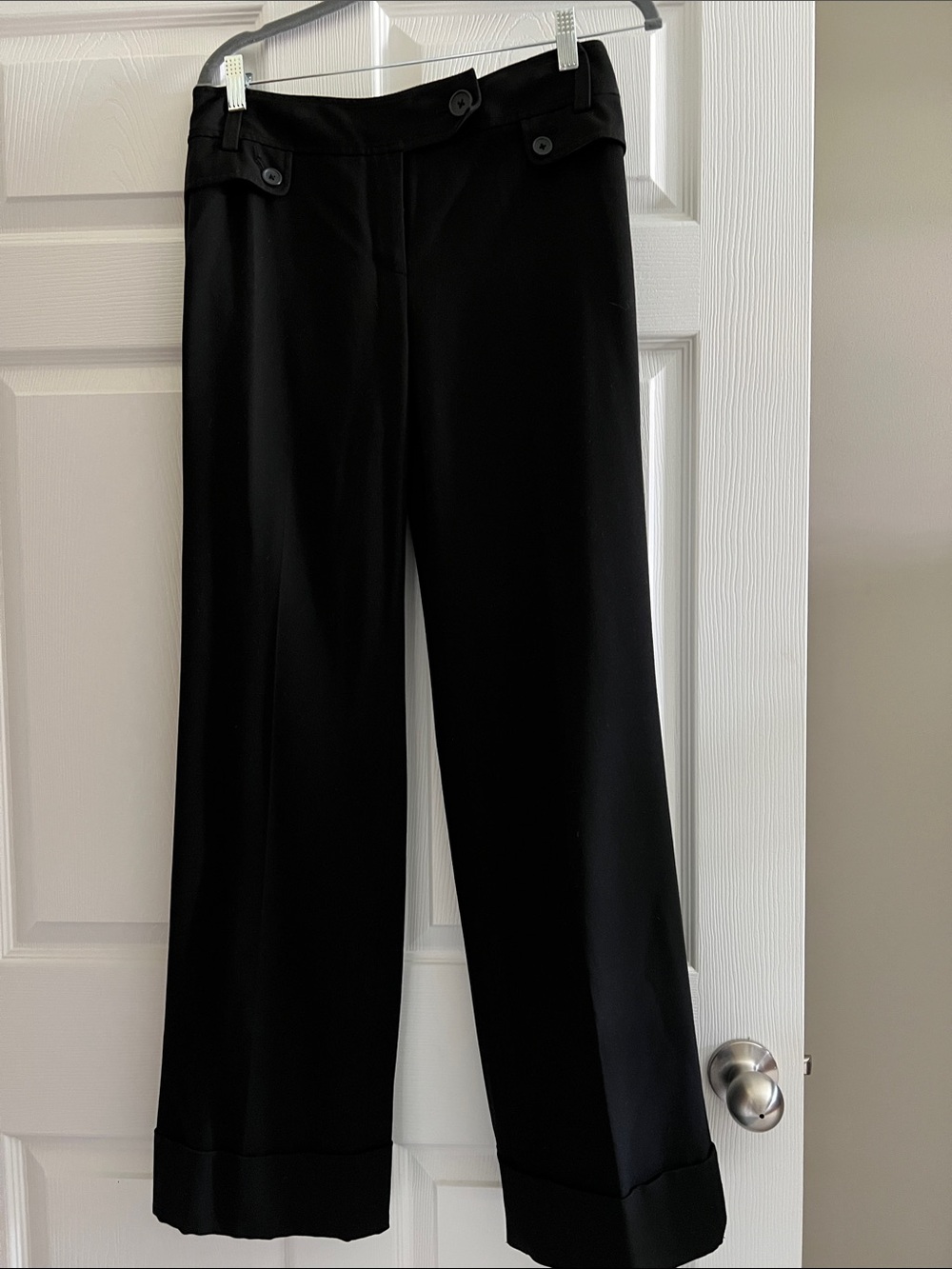 LOFT Black Wide-Leg Dress Pants with Button Detail